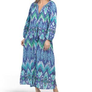 NWT BALANCE COLLECTION Cala Azure Blue Metalic Printed Cover-up Maxi Shirt Dress